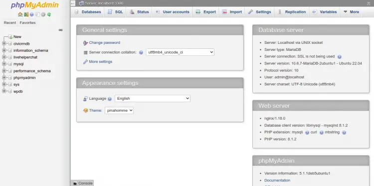 PHPMyAdmin Web Interface