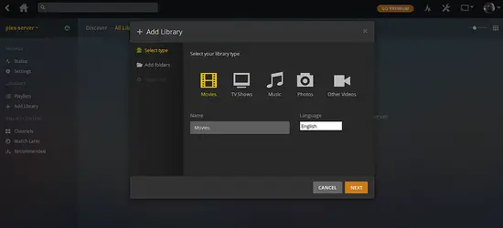 Add Library in Plex