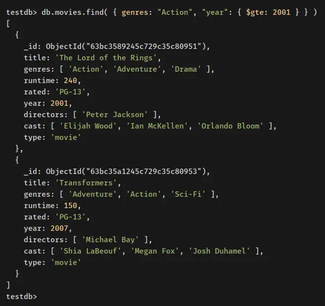 retrieve data with gte query operator