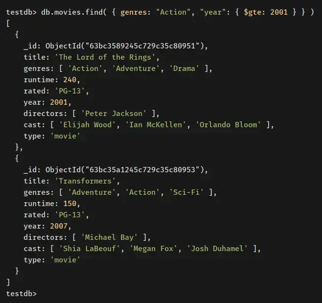 retrieve data with gte query operator