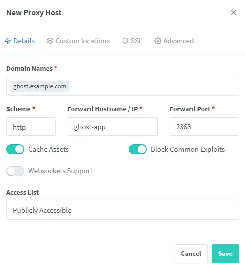 Ghost Blog Nginx Proxy Manager Configure