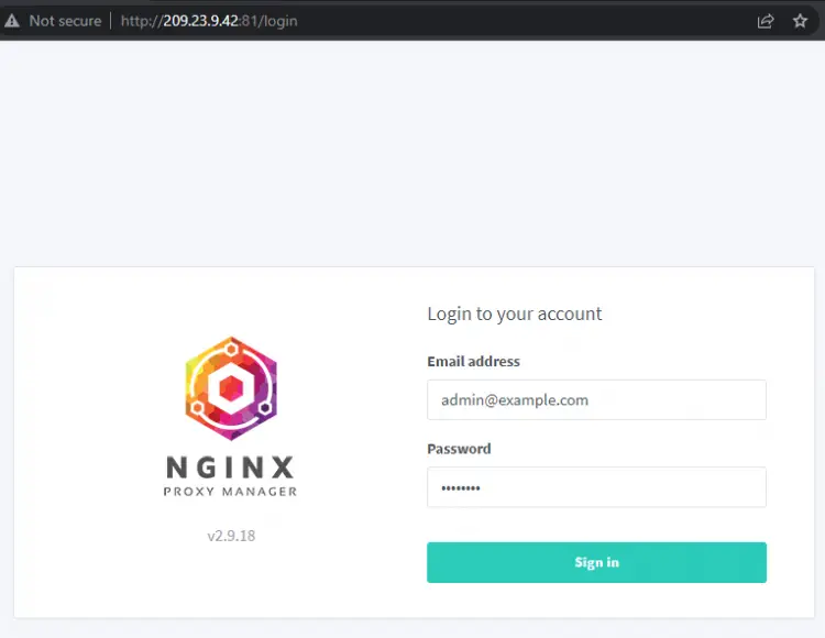 Nginx Proxy Manager Login Screen