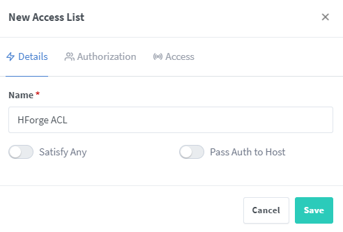 Nginx Proxy Manager New Access List