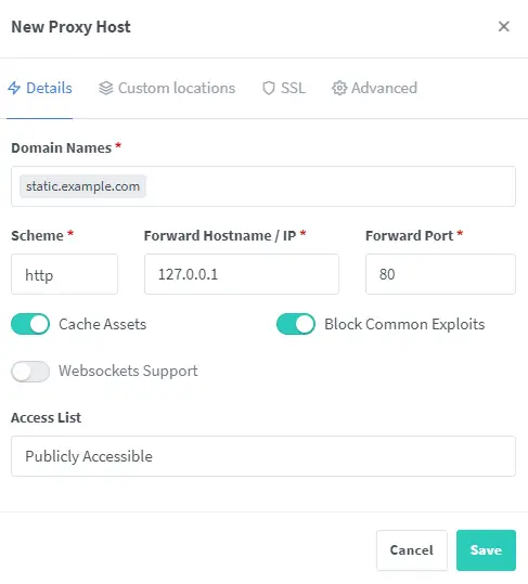 Nginx Proxy Manager Static Website Host