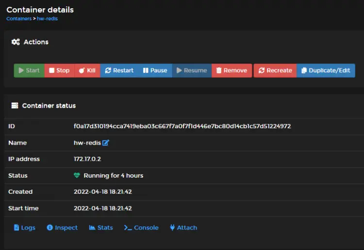 Portainer Container Actions