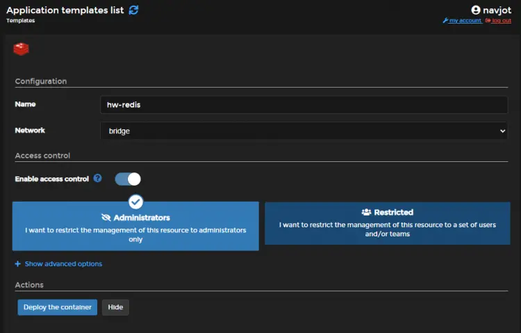 Portainer Redis App Deployment