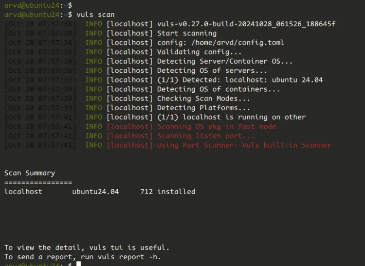 scanning localhost with vuls