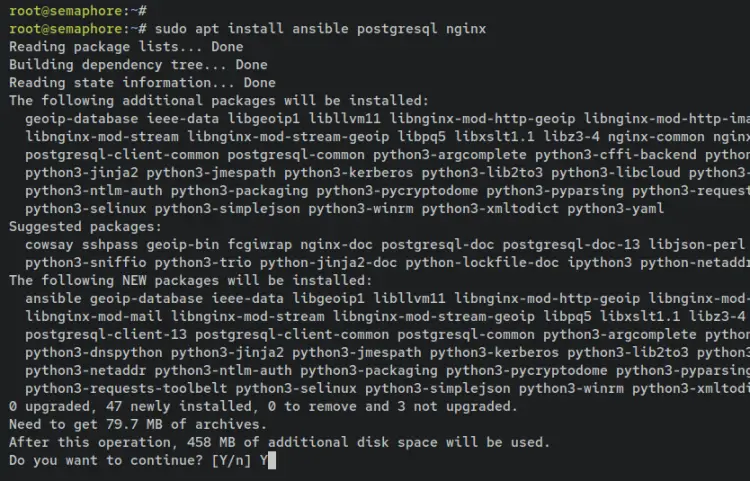 install ansible nginx postgresql