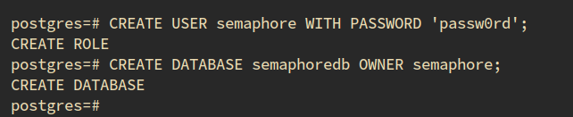 create database and user