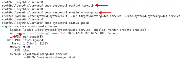Enable guacd service Apache Guacamole