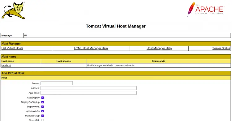 Tomcat Virtual Host Manager