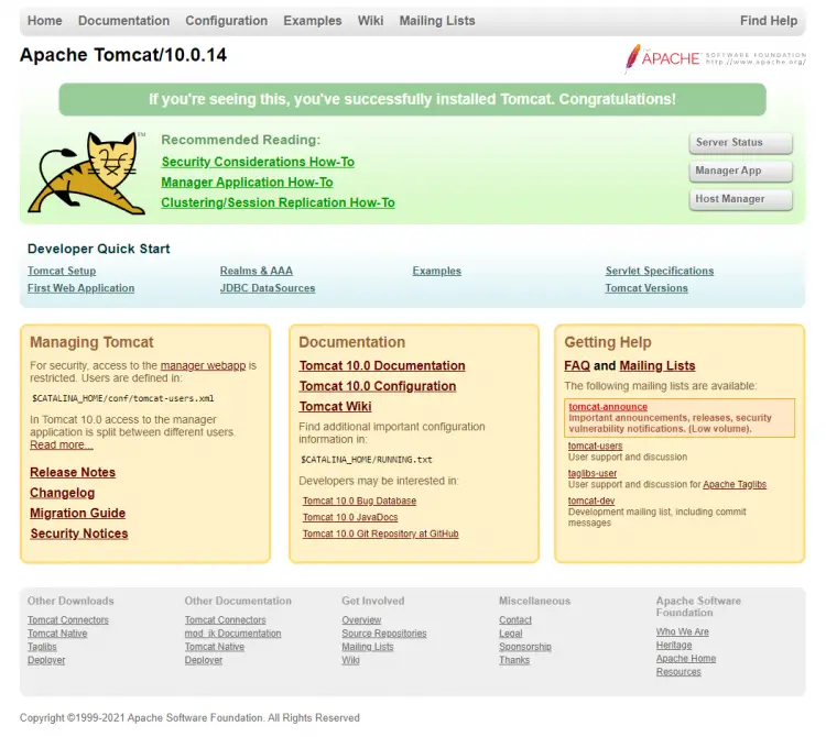 Tomcat Web Management Home