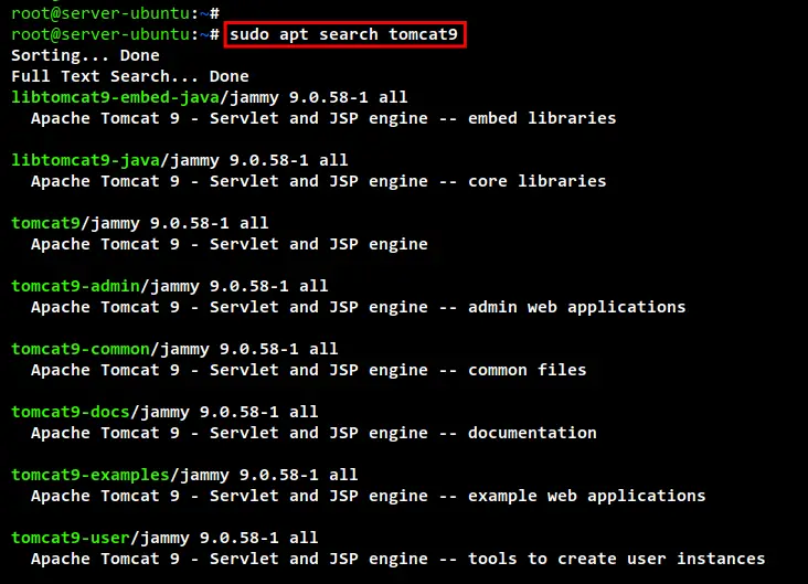 search apache tomcat package