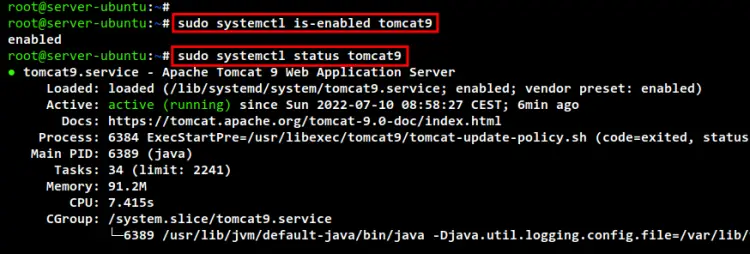 check apache tomcat9 service