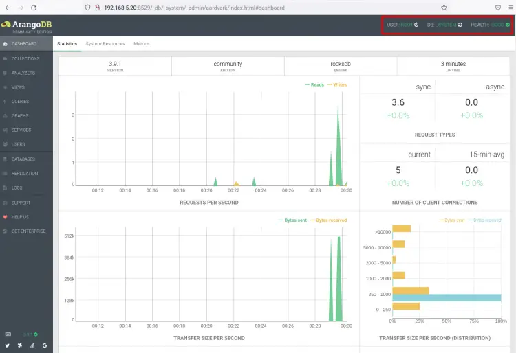 ArangoDB administration dfashboard