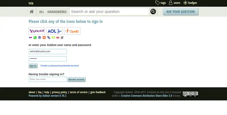 Askbot sign-in