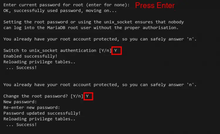 Change MariaDB root password