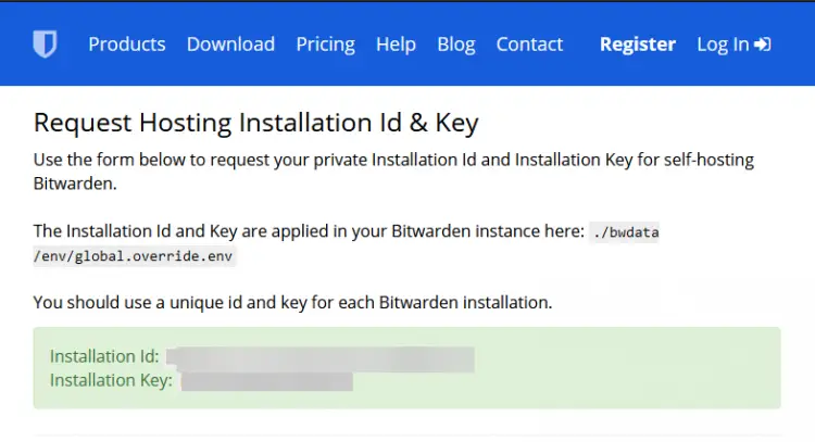 Bitwarden Installation Key