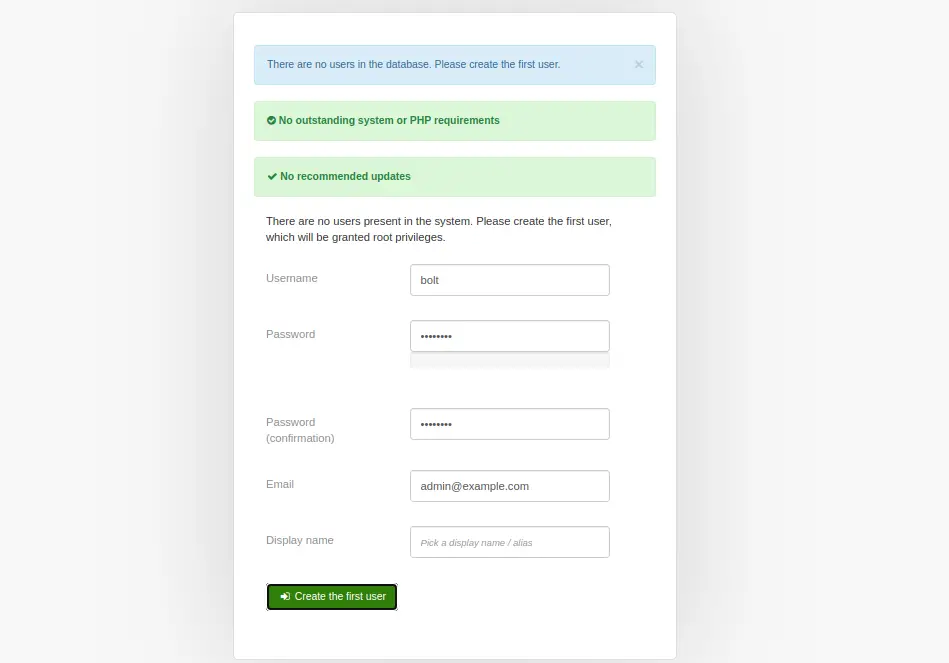 Create admin user