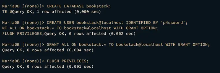 create database and user