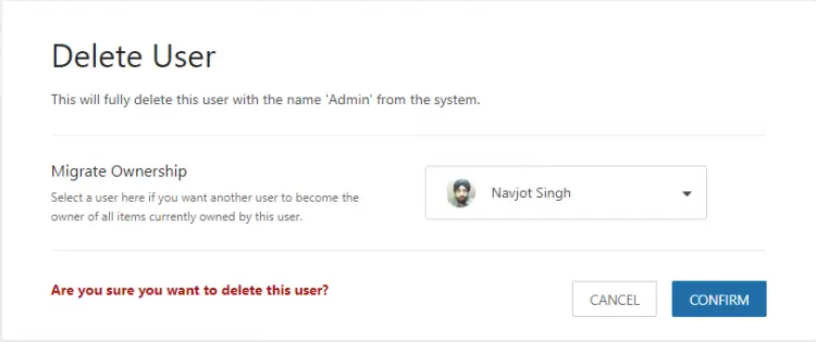 Delete User Confirmation