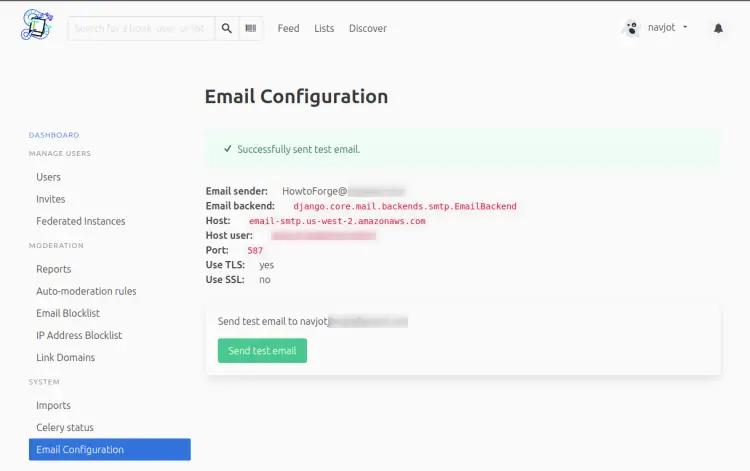 BookWyrm Email Configuration Page