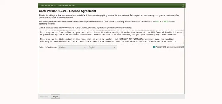 accept license agreement from cacti