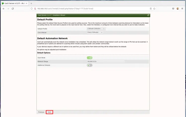 Cacti setup default profile