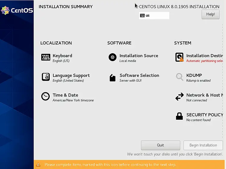 Installation summary