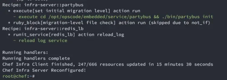 chef server reconfigure finished