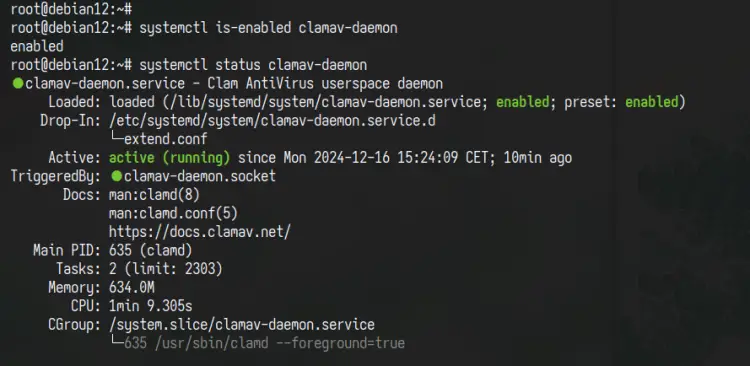clamav daemon status