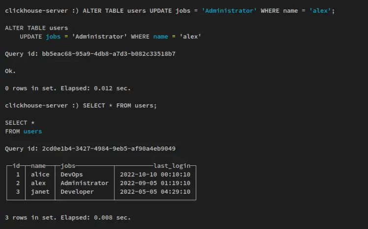 Change data with ALTER