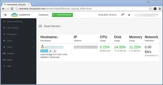 CloudStats Agent shows up on the Dashboard