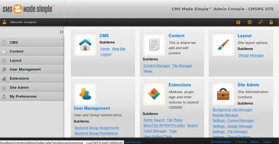 CMS Made Simple Dashboard