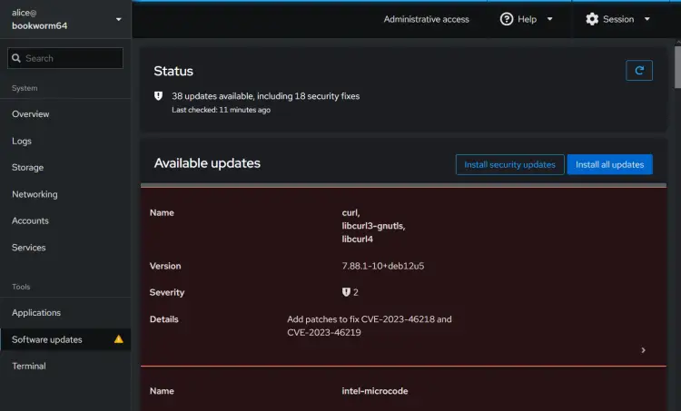 update packages via cockpit