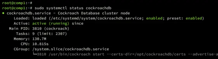 cockroachdb service comp1 status