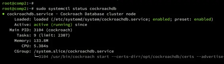 cockroachdb service comp2 status