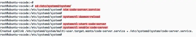 Setup code-server systemd service