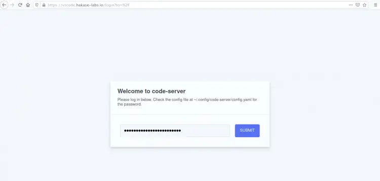 Visual Code Server Login Page