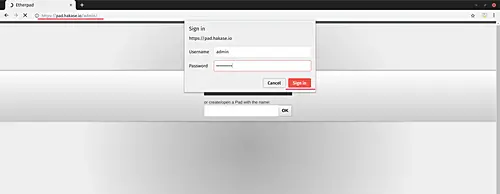Etherpad admin area