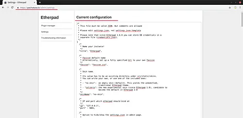 Etherpad settings.json Configuration