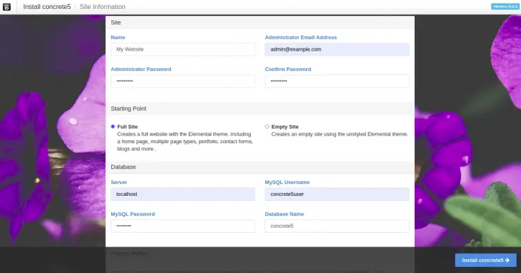 Website name and login details