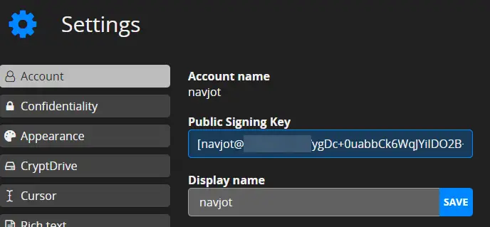 Cryptpad Settings Page