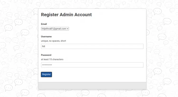 Register admin account