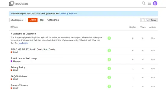 Discourse user dashboard