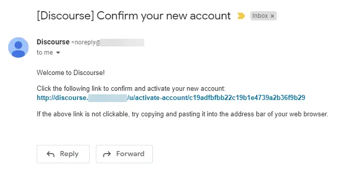 Discourse Confirmation Email