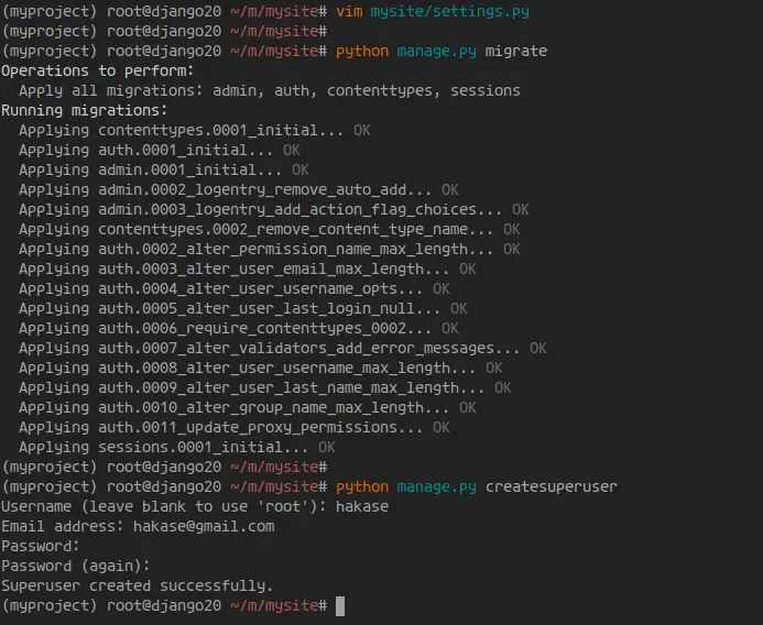 Django Migrate Database and Create Superuse
