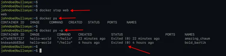 Stop docker container and Checking docker container