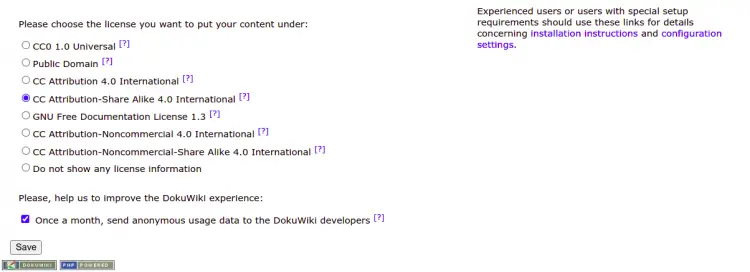 Choose license terms for Wiki content