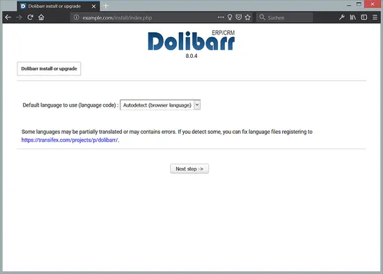 Dolibarr installer - language selection